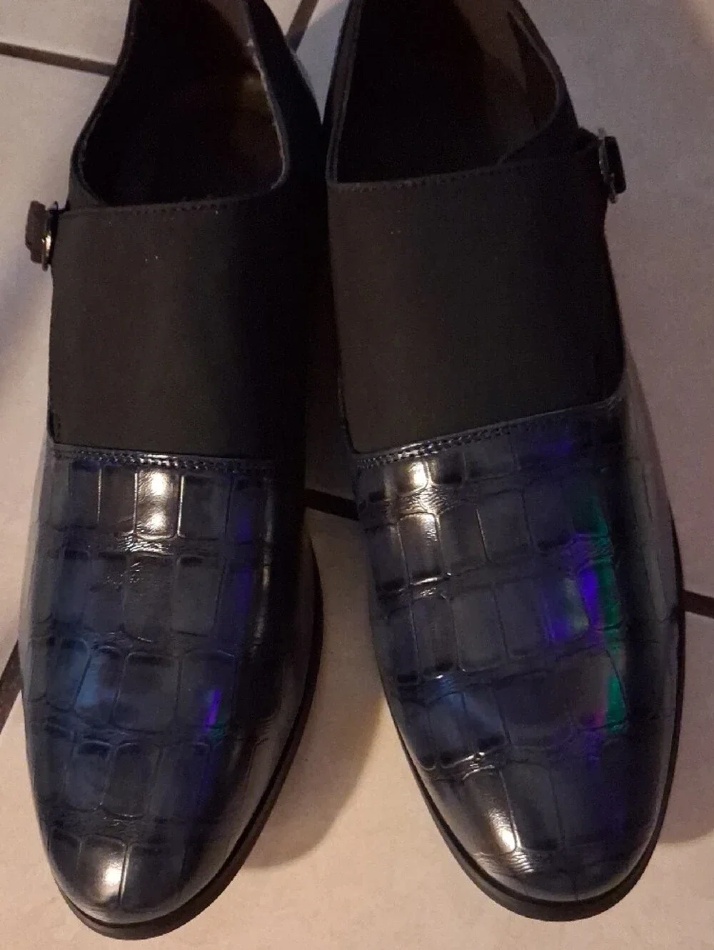 CROCS Black Croc-Embossed Slip-On Loafers